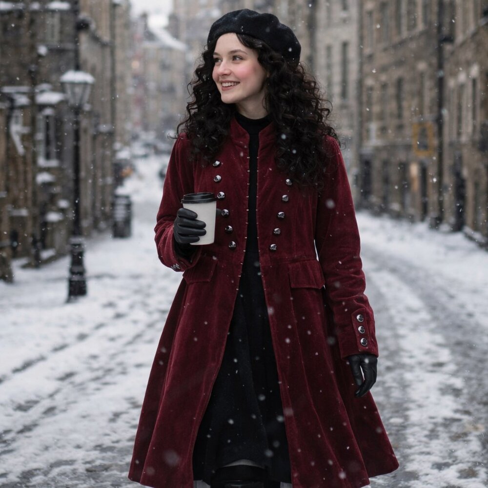 Newport News Women 18 Red Velvet Military Coat Vintage Steampunk Goth Romantic